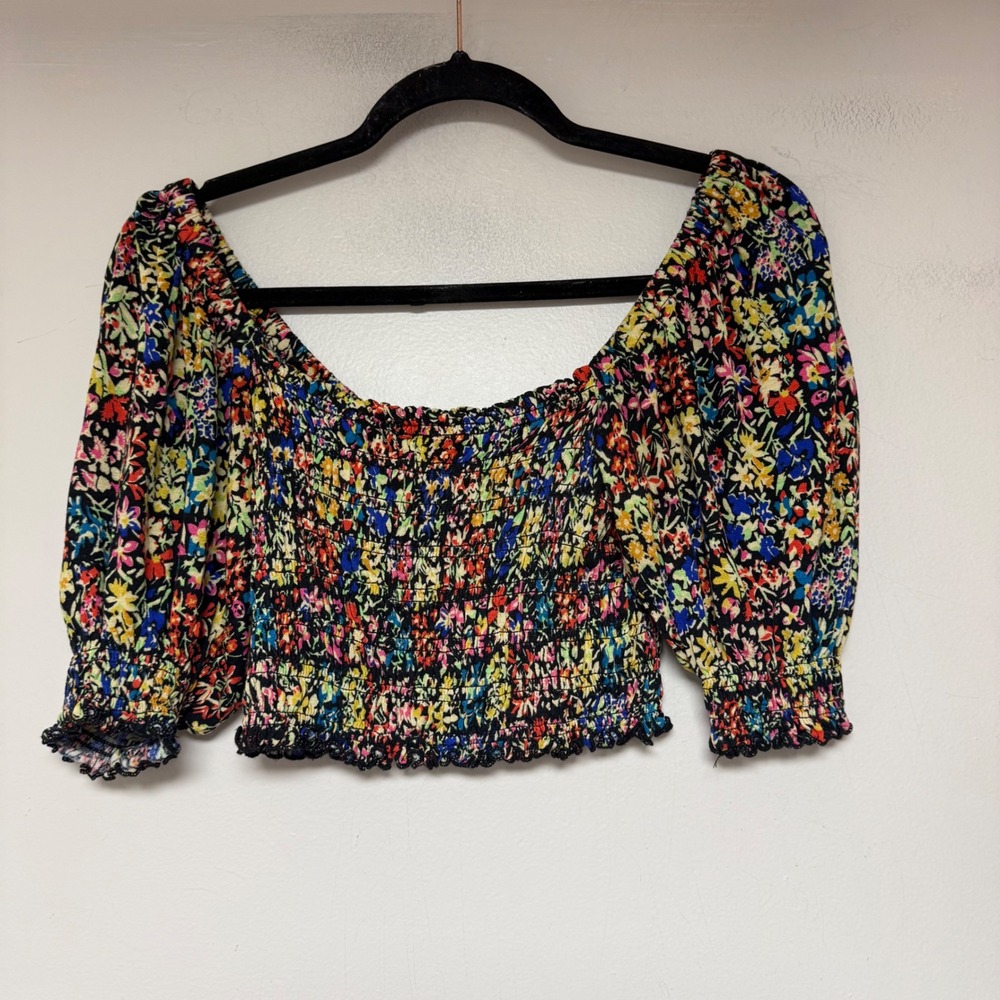 Urban Outfitters‎ Floral Smocked Crop Top Women Size S Multicolor Excellent Boho